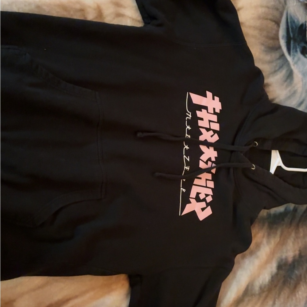 Black Hoodie with Pink Graphic